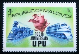 Selo postal das Maldivas de 1974 UPU emblem 1