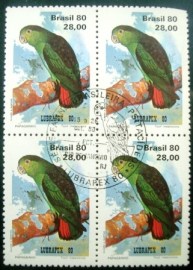 Quadra de selos do Brasil de 1980 Papagainho