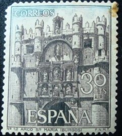 Selo postal da Espanha de 1965 Triumphal Arch of Santa Maria in Burgos
