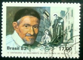 Selo postal do Brasil de 1982 São Vicente de Paula