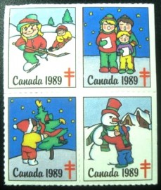 Quadra de selos Cinderella do Canadá de 1968 Natal Tuberculose