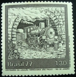 Selo postal do Brasil de 1977 Ligação Ferroviária São Paulo-Rio de Janeiro M
