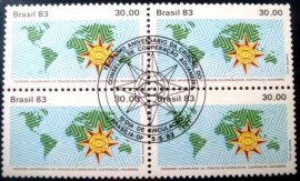 Quadra de selos comemorativos Brasil 1983 Cooperação Aduaneira