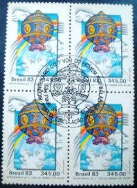 Quadra de selos comemorativos Brasil 1983 Irmãos Montgolfier