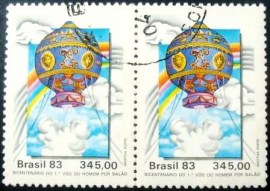 Par de selos do Brasil de 1983 Irmãos Montgolfier