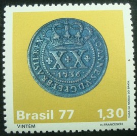 Selo postal do Brasil de 1977 Vintém