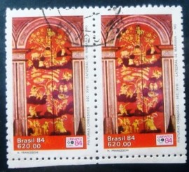 Par de selos comemorativos do Brasil emitidos em 1984 - C 1383 U