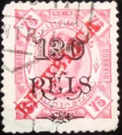 Selo postal do Cabo Verde de 1915 Kings D. Luís I and D. Carlos I REPUBLICA 130