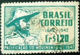 Selo postal de 1944 Centenário da Pacificação Minas - C 190 U