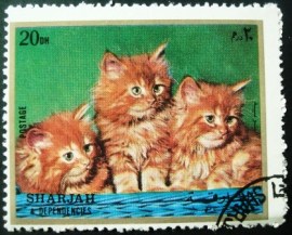 Selo postal de Sharjah de 1972 Kitten 20