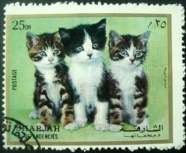 Selo postal de Sharjah de 1972 Kittens 25