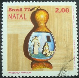 Selo Postal do Brasil de 1977 Anjo e Maria