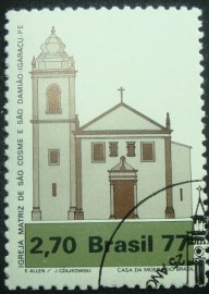 Selo postal do Brasil de 1977 Matriz Igaraçu - PE