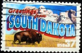 Selo postal dos Estados Unidos de 2002 Greetings from South Dakota