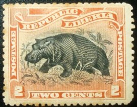 Selo postal da Libéria de 1900 Pygmy Hippopotamus