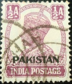 Selo postal do Paquistão de 1947 King George VI India overprinted Pakistan ½