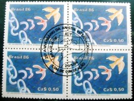 Quadra de selos postais do Brasil de 1986 Anistia Internacional