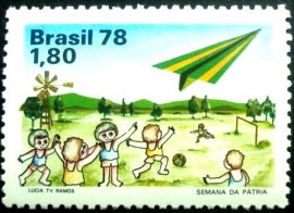 Selo postal do Brasil de 1978 Avião e Criança N