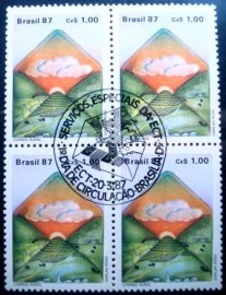 Quadra de selos postais do Brasil de 1987 Correio Rural  - M1C