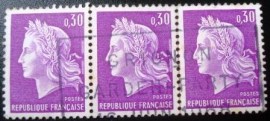 Tira de selos postais da França de 1967 Marianne of Cheffer