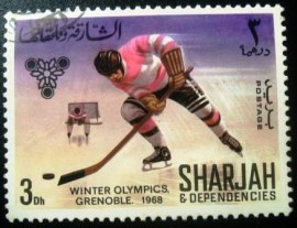 Selo postal do Sharjah de 1973 Icea Hockey