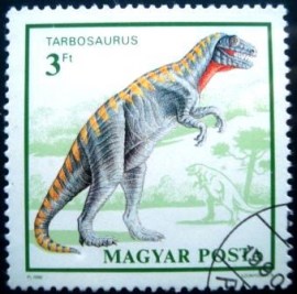 Selo postal da Hungria de 1990 Tarbosaurus