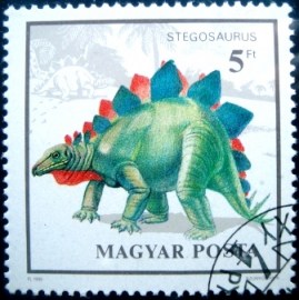 Selo postal da Hungria de 1990 Stegosaurus