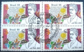 Quadra de selos postais do Brasil de 1988 Raul Pompéia