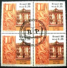 Quadra de selos postais de 1989 Biblioteca Pública - C 1620 MCC