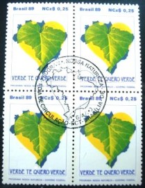 Quadra de selos postais do Brasil de 1989 Verde