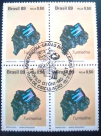 Quadra de selos postais do Brasil de 1989 Turmalina