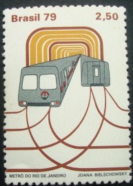Selo postal do Brasil de 1979 Metrô Rio de Janeiro