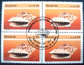 Quadra de selos postais do Brasil de 1989 Voluta Ebraea