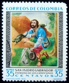 Selo postal da Colômbia de 1960 St. Isidore with farm animals