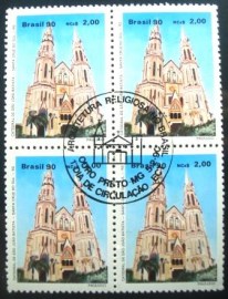 Quadra de selos postais do Brasil de 1990 Catedral São João Batista