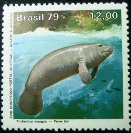Selo postal do Brasil de 1979 Peixe-boi