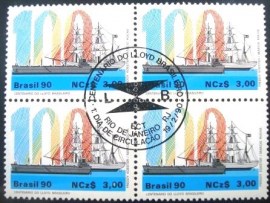 Quadra de selos postais do Brasil de 1990 LLOYD Brasileiro