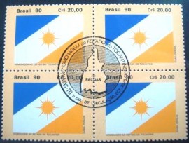 Quadra de selos postais do Brasil de 1990 Bandeira do Tocantins