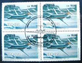 Quadra de selos postais do Brasil de 1990 Turboélice CBA 123