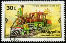 Selo postal da Mongólia de 1979 American locomotive 1860