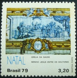 selo postal do Brasil de 1979 Menino Jesus entre os Doutores - C 1127 M