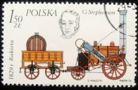 Selo postal da Polônia de 1976 George Stephenson's Rocket