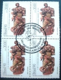 Quadra de selos postais do Brasil de 1990 N.S.Imaculada