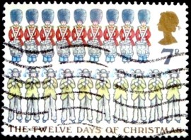 Selo postal do Reino Unido de 1977 Ten Pipers Piping etc