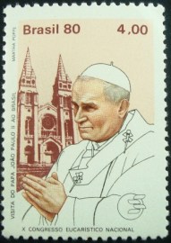 Selo postal do Brasil de 1980 Papa em Fortaleza