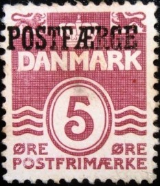 Selo postal da Dinamarca de 1942 overprint POSTFÆRGE 5