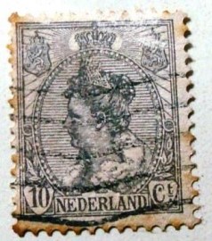 Selo postal da Holanda de 1923 Queen Wilhelmina 10