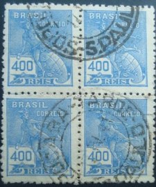 Quadra de selos postais do Brasil 1939 Mercúrio e Globo 400