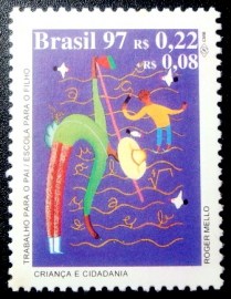 Selo postal do Brasil de 1997 Trabalho para o Pai e Escola para o Filho