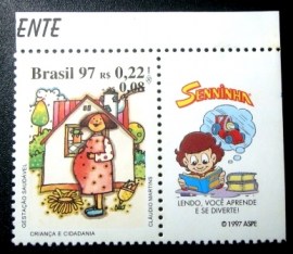 Selo postal do Brasil de 1997 Gestação com vinheta Senninha Lendo você aprende e se diverte